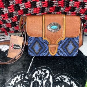 Justin Blue/Brown Leather Crossbody Bag